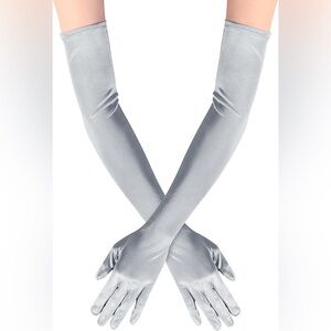 Women’s Silver Long Opera Party Gloves 21”